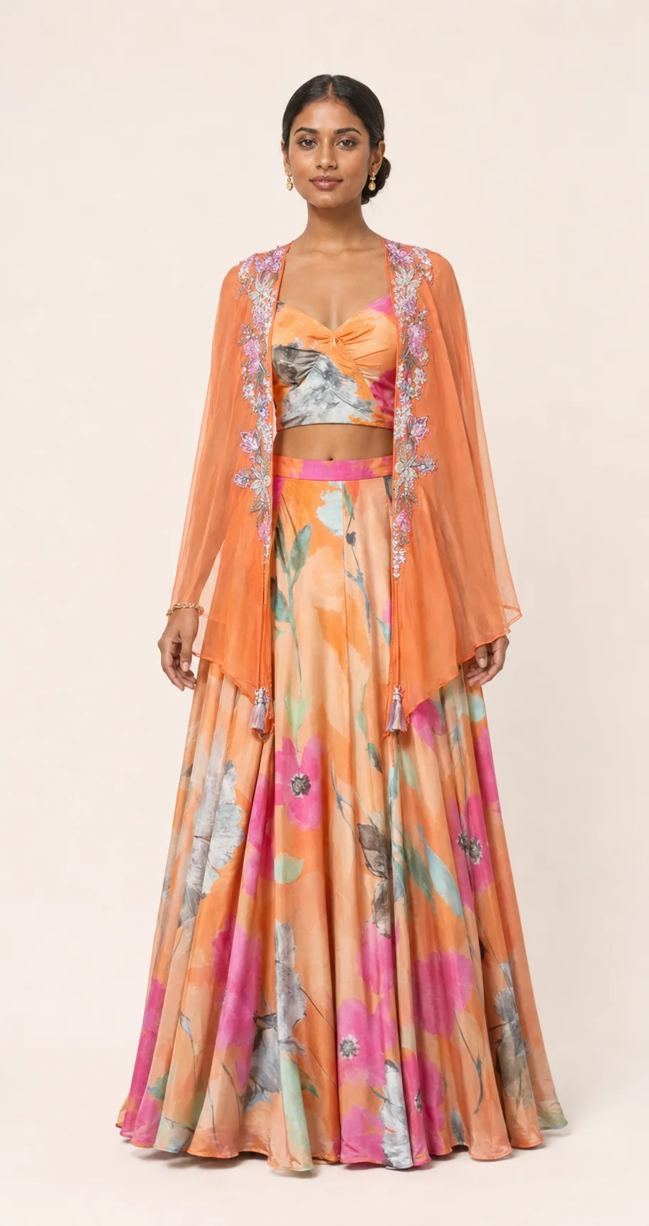 Peach Lehenga with Cape — 1