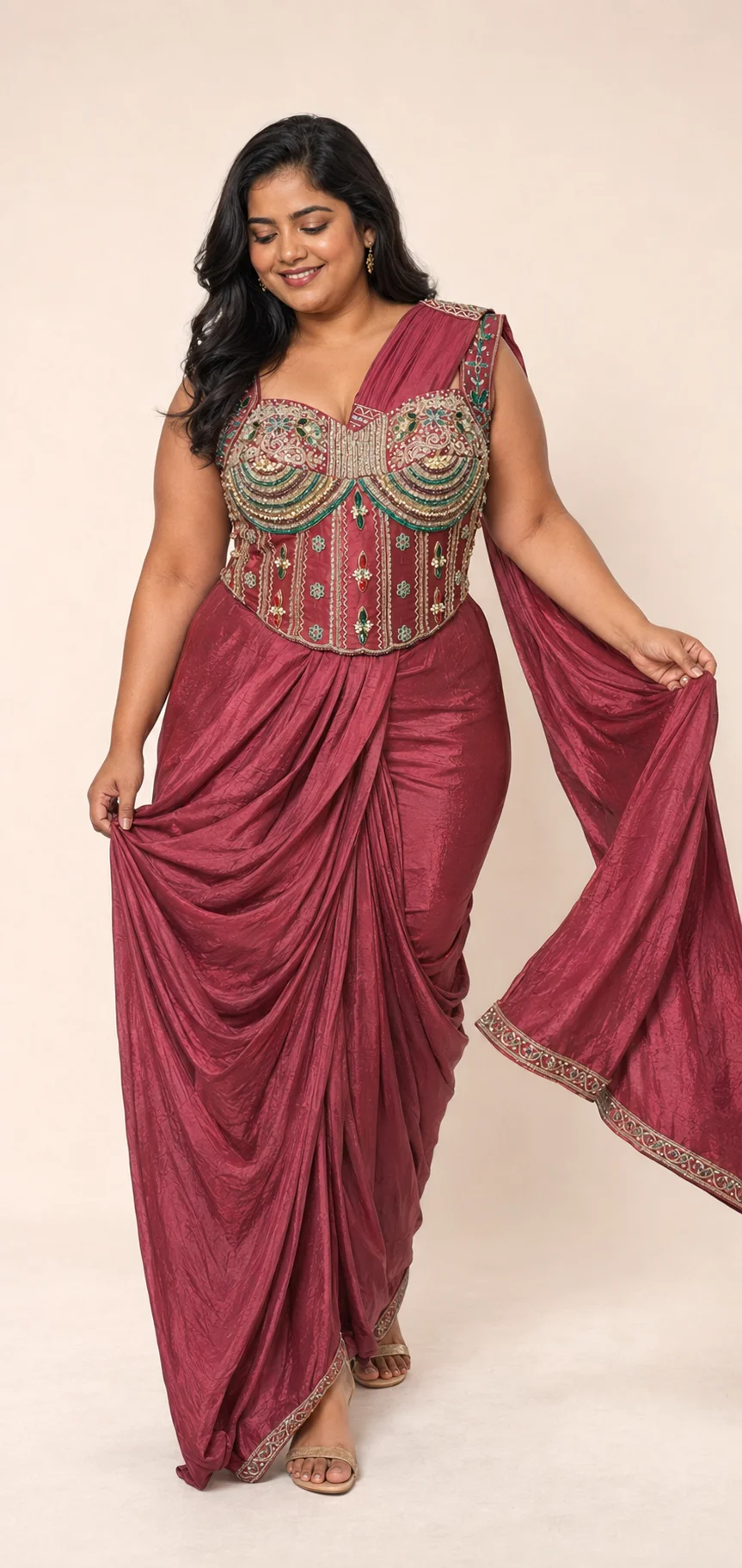 Bordeaux Corset Dhoti Saree — 1
