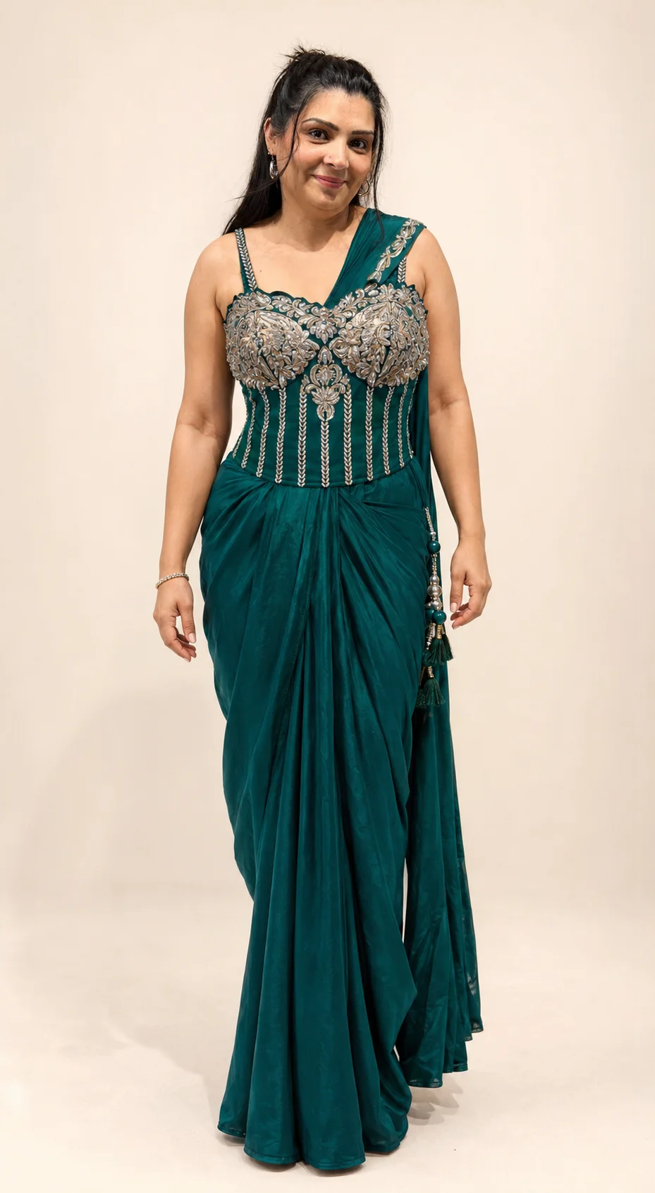 Emerald Green Dhoti Saree — 1